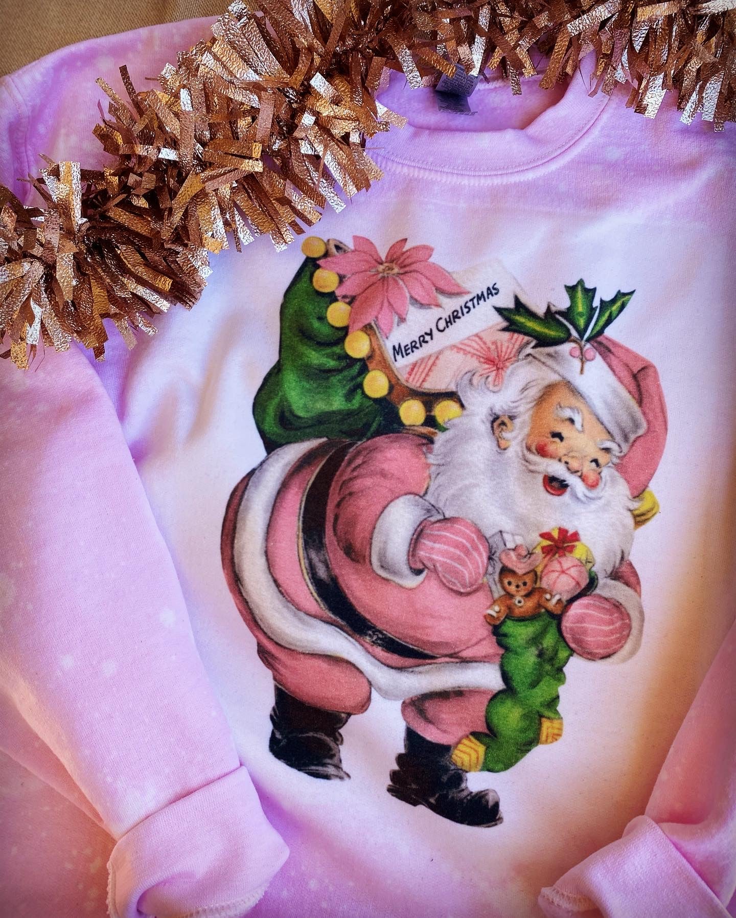 Pretty in Pink Vintage Santa Sweatshirt (Youth Sizes & Adult Sizes!)